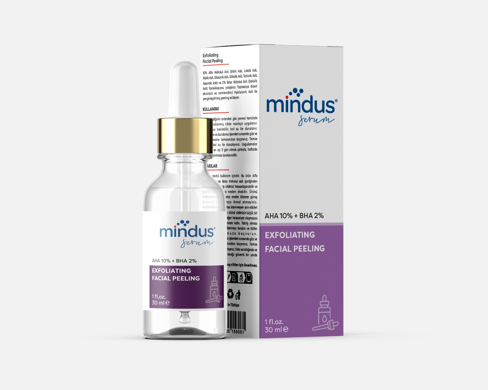 mindus Aha & Bha Canlandırıcı & Cilt Tonu Eşitleyici Peeling Cilt Serumu 30 ml (Aha 10% + Bha 2%)